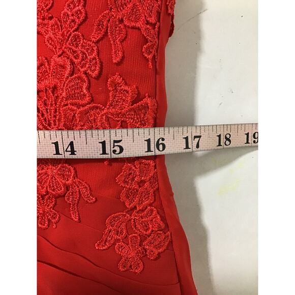 MOTHER OF THE BRIDE SZ 10 L Red Embroidered Draped Lace Up Maxi Dress NEW B160 - Picture 6 of 8